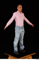 Whole Body Man White Shirt Jeans Slim Standing Studio photo references